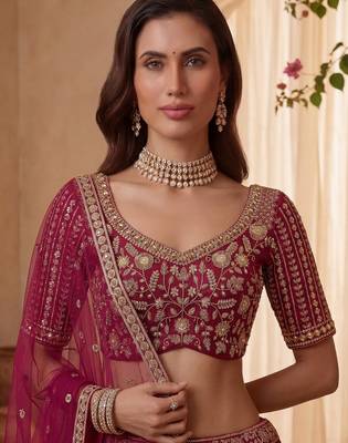 Timeless Pink Dori Work Silk Bridal Lehenga Choli With Double Dupatta 5