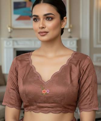Brown manipuri silk blend sequins embroidered fancy saree 4