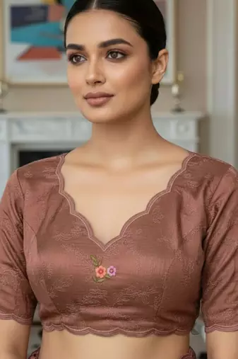 Brown manipuri silk blend sequins embroidered fancy saree