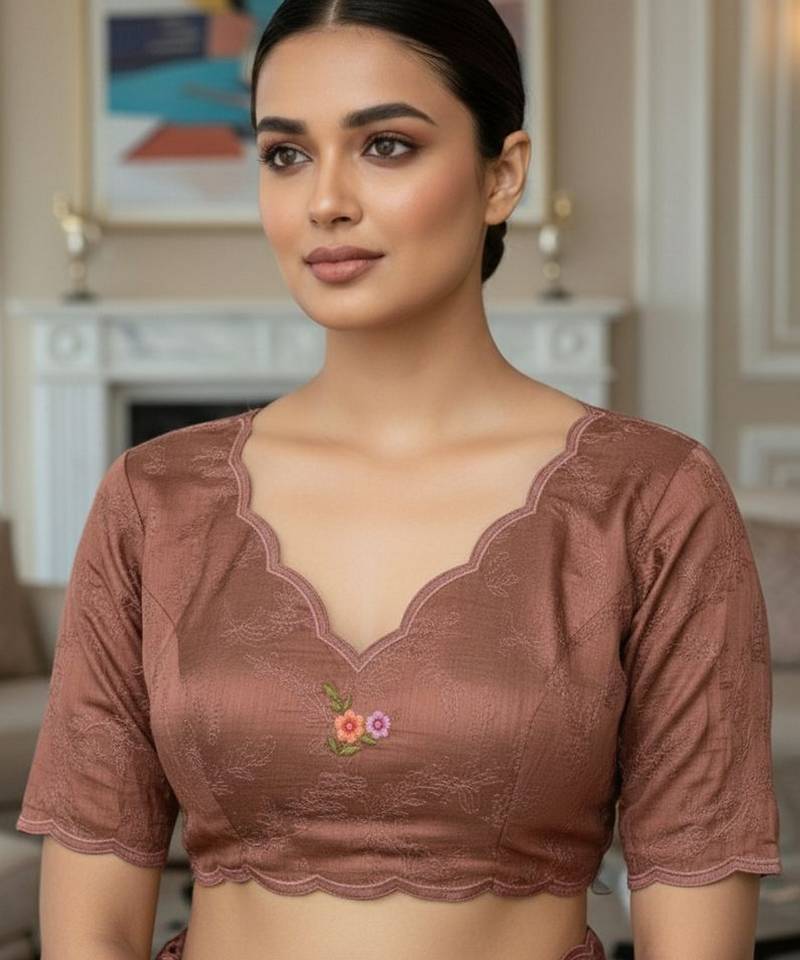 Brown color manipuri silk sequins embroidered fancy saree