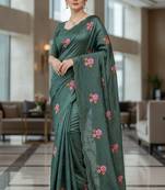 Green color manipuri silk sequins embroidered fancy saree