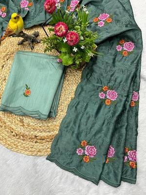 Green manipuri silk blend sequins embroidered fancy saree 5