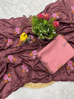 Maroon manipuri silk blend sequins embroidered fancy saree 5
