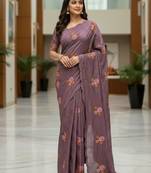 Purple color manipuri silk sequins embroidered fancy saree