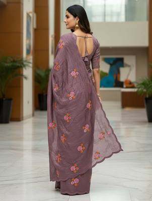 Purple manipuri silk blend sequins embroidered fancy saree 2