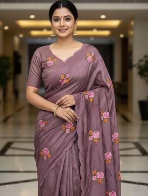 Purple manipuri silk blend sequins embroidered fancy saree 3