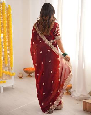 Maroon satin silk blend style girlie saree 2