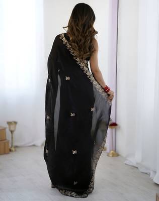 Black satin silk blend style girlie saree 2