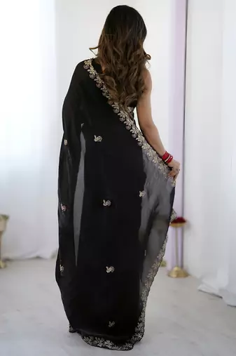 Black satin silk blend style girlie saree