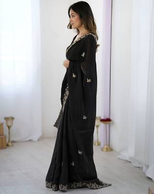 Black satin silk blend style girlie saree 4