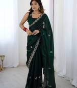 Green fendy satin silk fabric designer style girlie saree