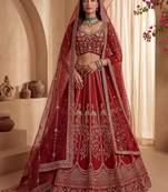 Rich Red Multi Thread Work Bridal Lehenga Choli With Double Dupatta