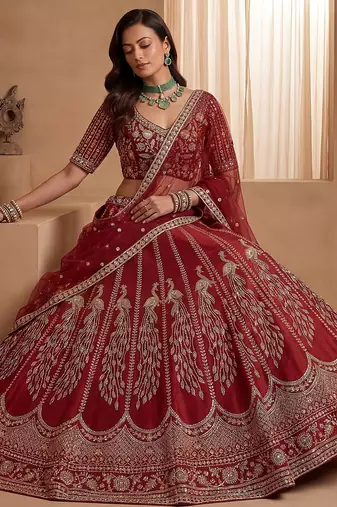 Rich Red Multi Thread Work Bridal Lehenga Choli With Double Dupatta