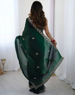 Green satin silk blend style girlie saree 2