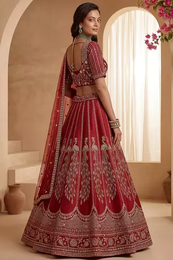 Rich Red Multi Thread Work Bridal Lehenga Choli With Double Dupatta