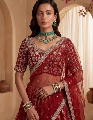 Rich Red Multi Thread Work Bridal Lehenga Choli With Double Dupatta 5