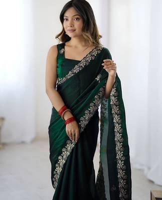Green satin silk blend style girlie saree 3