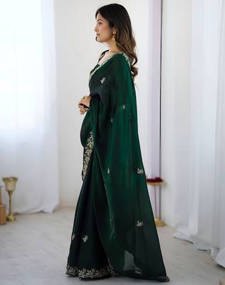 Green satin silk blend style girlie saree 4