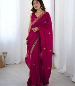 Pink fendy satin silk fabric designer style girlie saree
