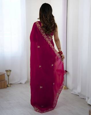 Pink satin silk blend style girlie saree 2