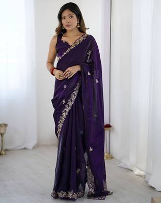 Purple satin silk blend style girlie saree 1