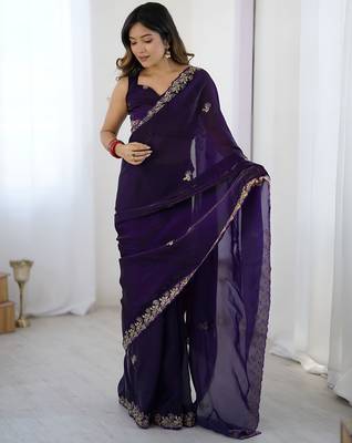 Purple satin silk blend style girlie saree 4