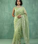 Pista chanda silk fabric thread flower embroidery cut work trendy girlie saree