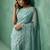 Sky blue color chanda silk fabric thread flower embroidery cut work trendy girlie saree