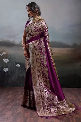 Wine silk blend woven partywear saree