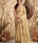 Cream color beautful woven designer ethnic partywear saree