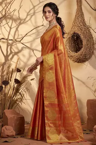 Rust beautful woven ethnic partywear saree