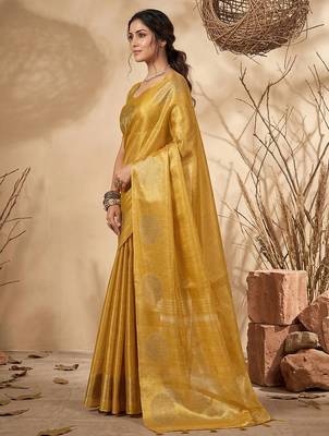 Yellow beautful woven ethnic partywear saree 2