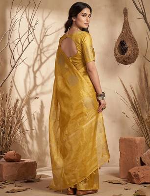 Yellow beautful woven ethnic partywear saree 3
