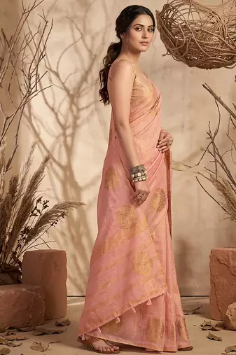 Pink beautful woven ethnic partywear saree