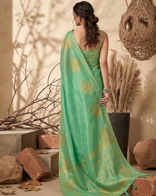 Sea green beautful woven ethnic partywear saree 2