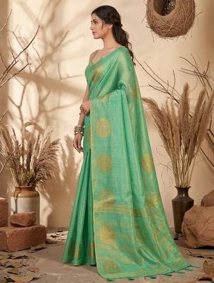 Sea green beautful woven ethnic partywear saree 3