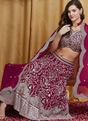 Women's Rani Pink Premium Georgette Embroidered Lehenga Choli with Dupatta 1