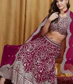 Women's Rani Pink Premium Georgette Embroidered Lehenga Choli with Dupatta