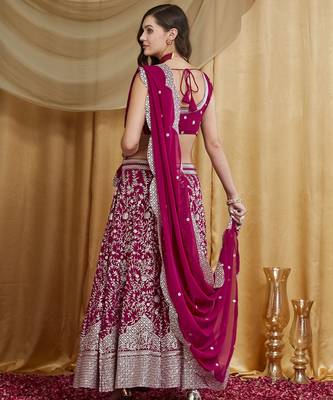 Women's Rani Pink Premium Georgette Embroidered Lehenga Choli with Dupatta 2