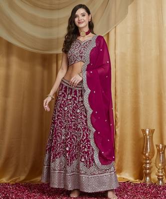 Women's Rani Pink Premium Georgette Embroidered Lehenga Choli with Dupatta 3