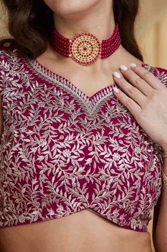 Women's Rani Pink Premium Georgette Embroidered Lehenga Choli with Dupatta