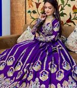 Purple Color Embroidery Coading Sequence and Thread Work Vichitra Lahenga Choli Set