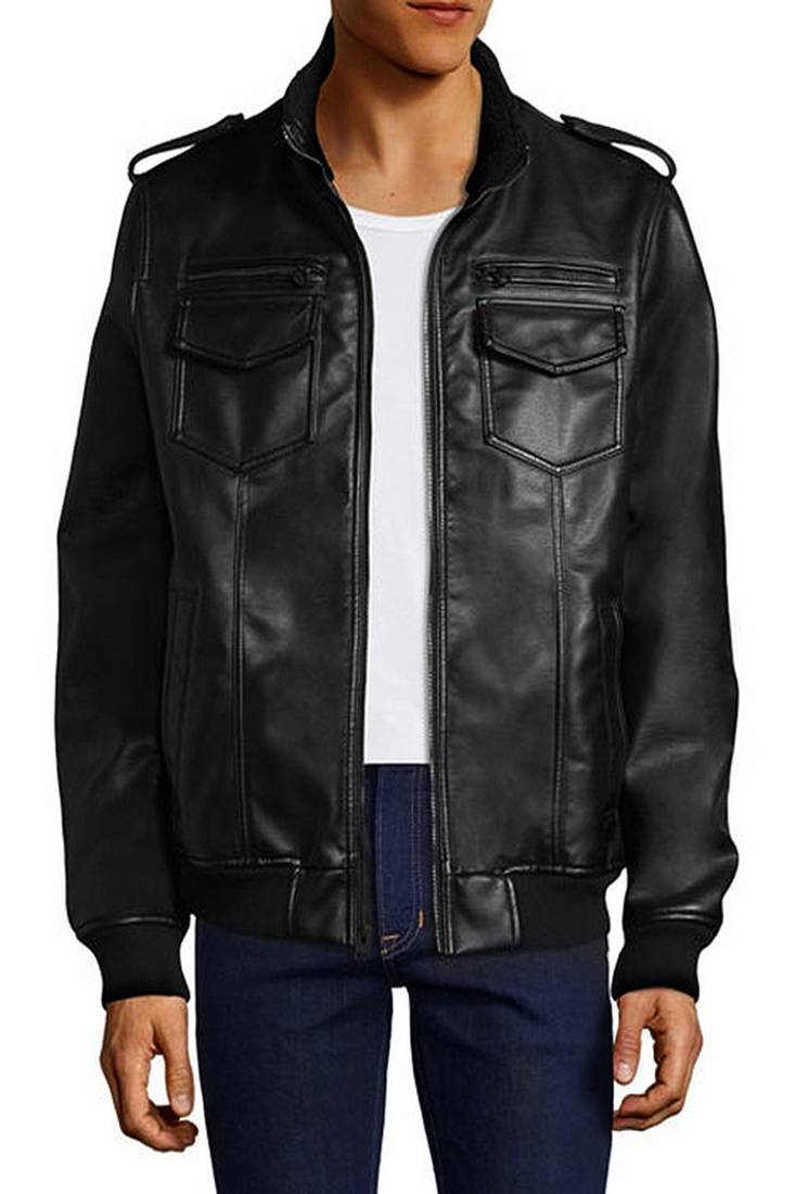 Qawach men's black lambskin jacket shoulder tag stylish design vintage leather