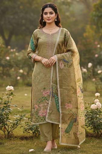 Beige color simmer cotton fabric designer salwar kameez with elegant hand work