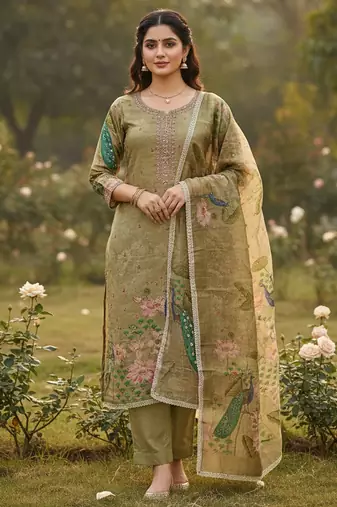 Beige color simmer cotton fabric designer salwar kameez with elegant hand work