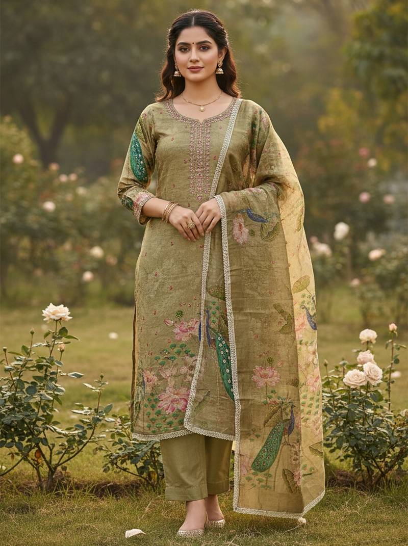 Beige color simmer cotton fabric designer salwar kameez with elegant hand work