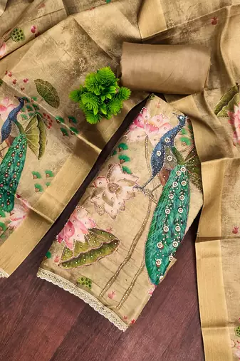 Beige color simmer cotton fabric designer salwar kameez with elegant hand work