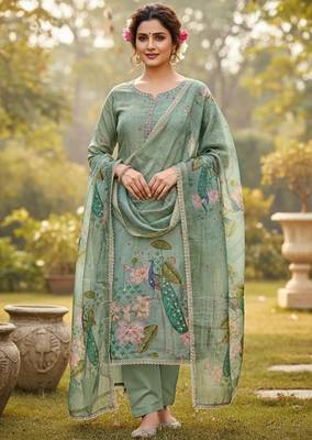 Blue color simmer cotton fabric designer salwar kameez with elegant hand work 1