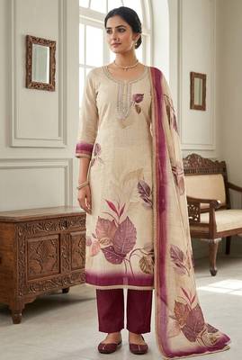 Off white color simmer cotton fabric designer salwar kameez with elegant hand work 1