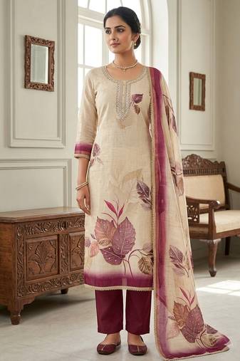 Off white color simmer cotton fabric designer salwar kameez with elegant hand work